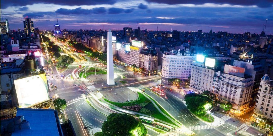 Aerial view of Buenos Aires traffic in the evening