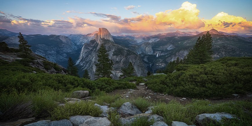 Beautiful views of Half Dome in Yosemite National Park, USA