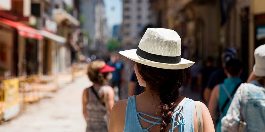 Woman walking on the street in Buenos Aires, Argentina