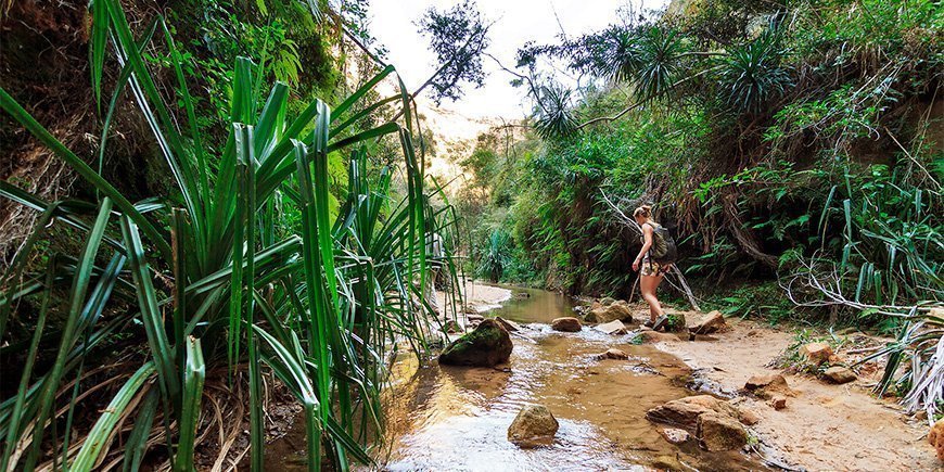 Woman hiking in Madagascar Isalo National Park