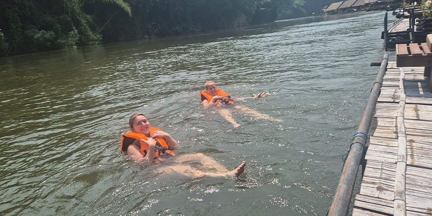 Cecilie tries river jump by the Kwai River