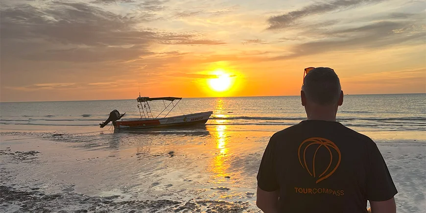 Tom enjoying the beautiful sunset on Isla Holbox in Mexico