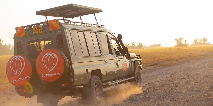 Jeep with TourCompass logo in Amboseli, Kenya