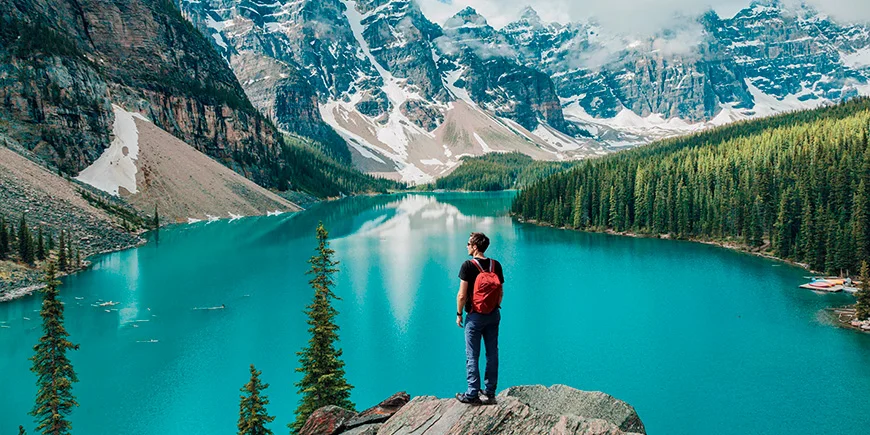 Man enjoying the view of Moraine Lake