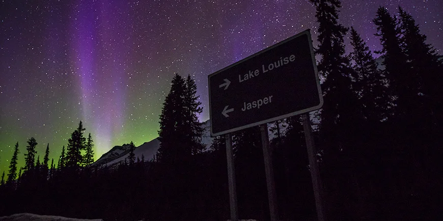 Northern lights in Banff National Park in the Rocky Mountains in Canada