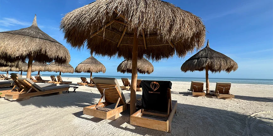 TourCompass T-shirt on a beach chair on Isla Holbox
