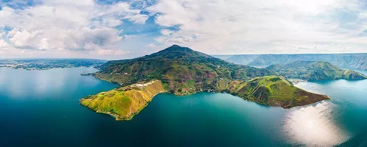 View of Lake Toba from Merek Berastagi, Sumatra in Indonesia.