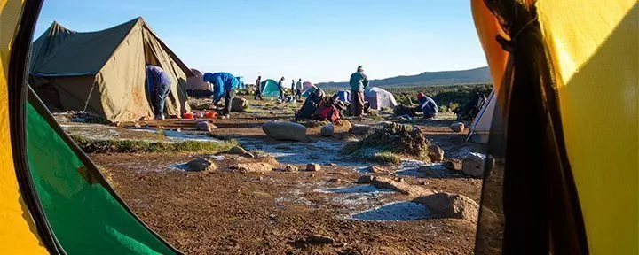 View through a tent at Kilimanjaro camp