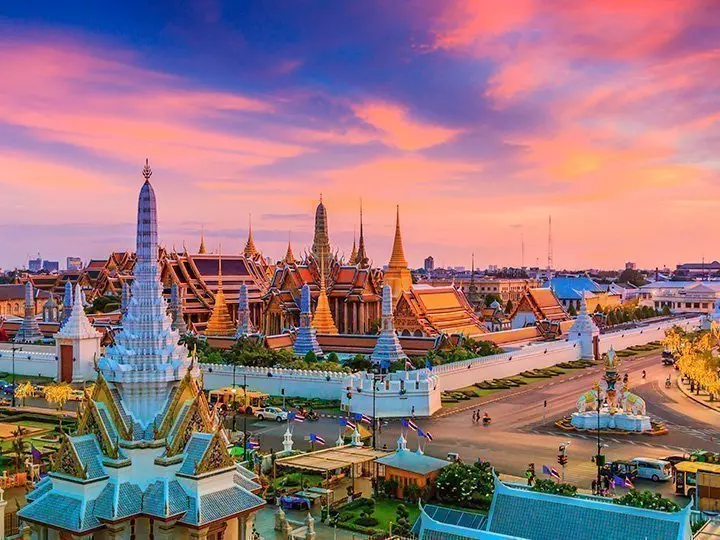 Grand Palace in Bangkok at sunset