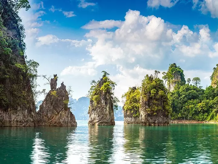 Limestones in Cheow Lan Lake in Khao Sok National Park