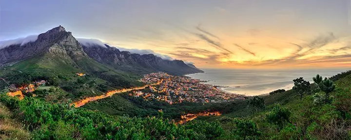 View of Table Mountain at sunset in Cape Town