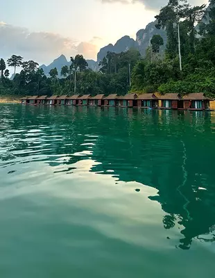 Bungalows by Cheow Lan Lake in Khao Sok National Park.