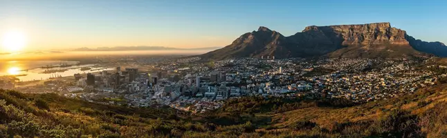 Cape Town seen from above in the sunset light