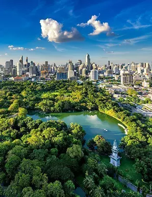 View of Bangkok from Lumpini Park, Thailand
