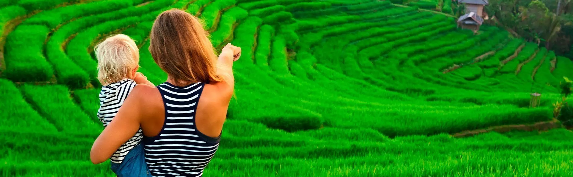 Mum and son on a rice terrace in Bali