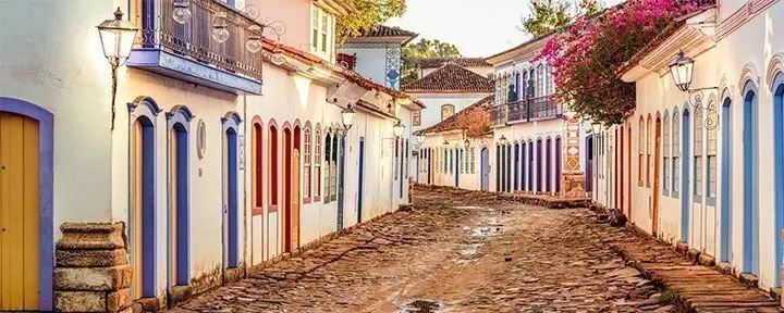 View of the historic centre with church in Paraty, Rio de Janeiro, Brazil