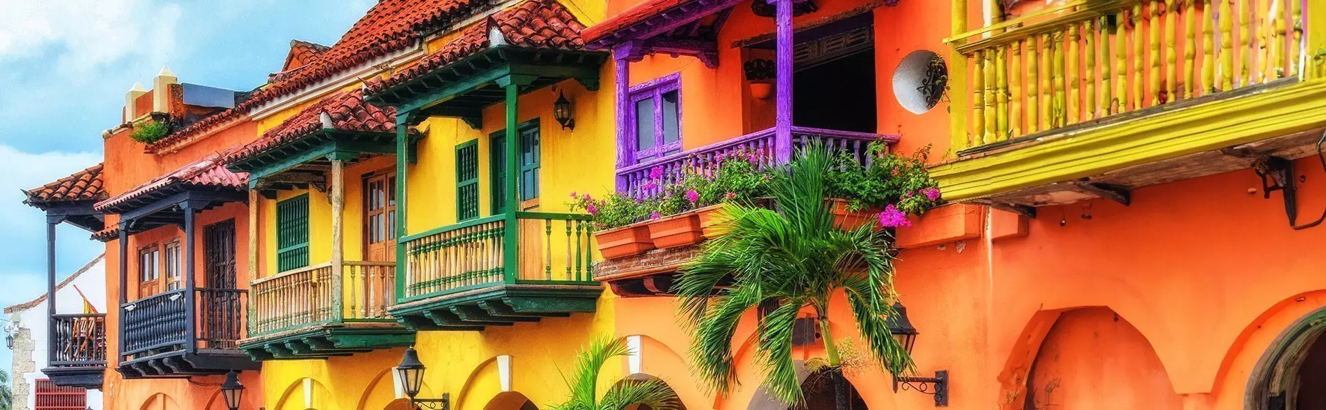 Colourful street in Cartagena de Indias, Colombia