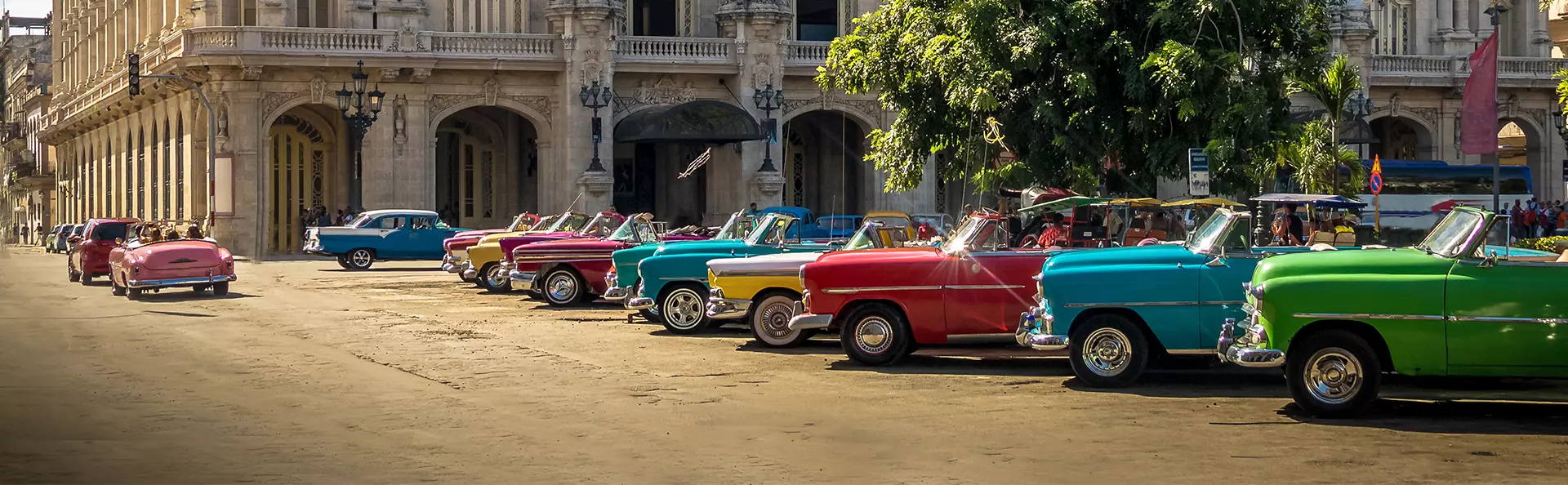 Red, retro American car at Varadero Beach in Cuba