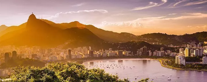 Aerial photo of the Christ the Redeemer monument and Mount Corcovado in Rio de Janeiro, Brazil